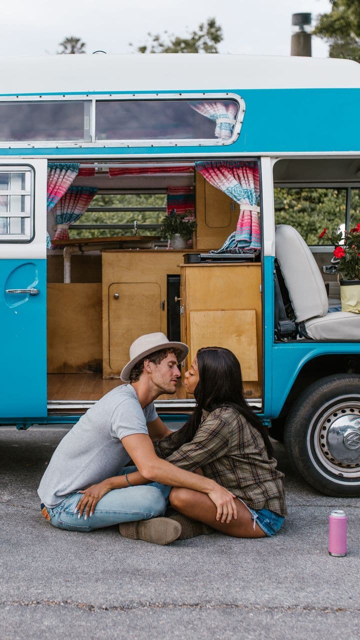 Wanderlove reel template sample. A road trip for two, laid out along the side of a van.